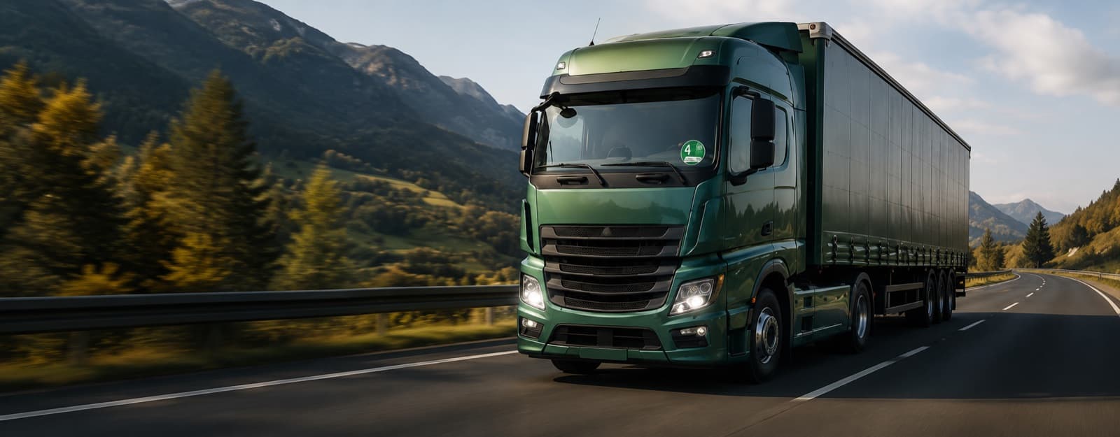 Lkw mit Umweltplakette auf der Windschutzscheibe auf einer österreichischen Alpenstraße